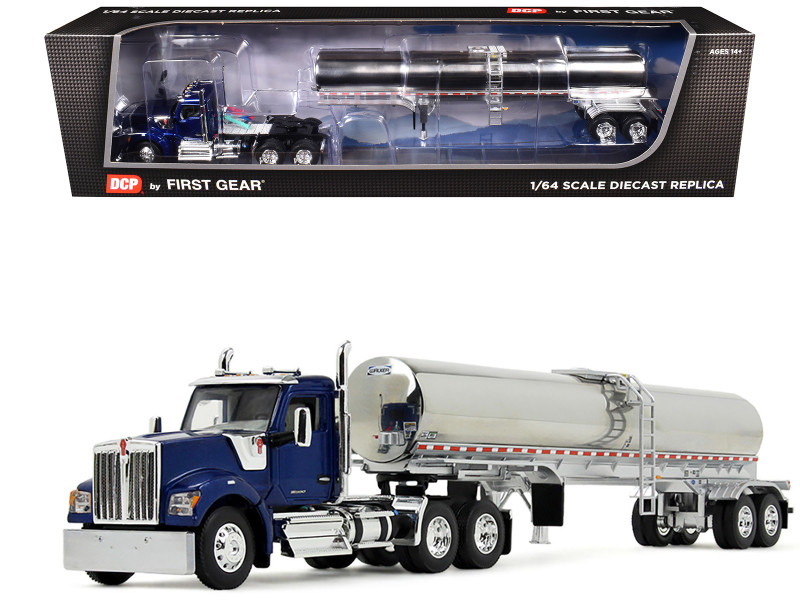 Kenworth W990 Day Cab with Walker Food Grade Tank Trailer Viper Blue 1/64 Diecast Model DCP/First Gear 60-2094