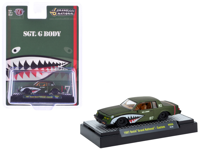 1987 Buick Grand National Custom Green Metallic with Shark Mouth Graphics Sgt G Body Limited Edition to 6600 pieces Worldwide 1/64 Diecast Model Car M2 Machines 31500-HS55