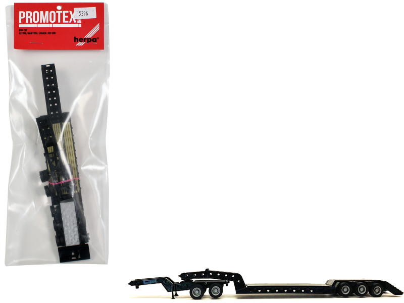 Heavy Equipment Lowboy Trailer with Jeep Black 1/87 (HO) Plastic Model Promotex 005396BK