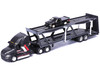 Mack Anthem Open Car Hauler Black with Red and White Stripes Kenzie s Transport Services and 1993 Chevrolet 454 SS Pickup Truck Black Transporters Series 1/64 Diecast Models Maisto 11454BK