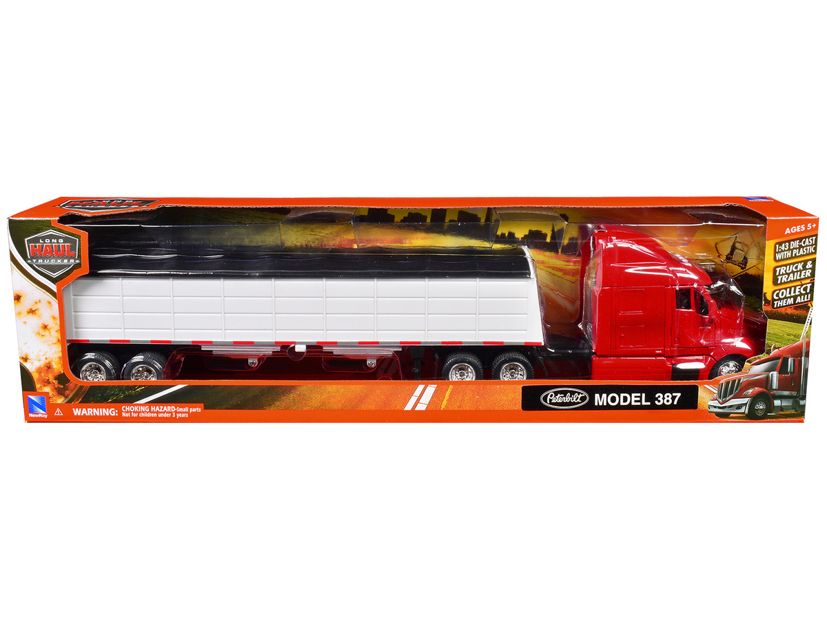 Peterbilt 387 Truck Red with Grain Trailer White Long Haul