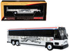 2001 MCI D4000 Coach Bus Greyhound White with Red and Blue Stripes Vintage Bus & Motorcoach Collection Limited Edition to 504 pieces Worldwide 1/87 (HO) Diecast Model Iconic Replicas 87-0561