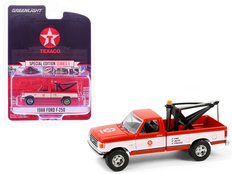 1988 Ford F 250 Tow Truck Texaco Red and White Texaco Special Edition Series 1 1/64 Diecast Model Car Greenlight 41165D