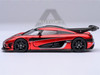 Koenigsegg One 1 Apple Red Metallic with Carbon and Silver Stripes 1/64 Diecast Model Car Autoart 20040