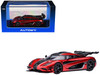 Koenigsegg One 1 Apple Red Metallic with Carbon and Silver Stripes 1/64 Diecast Model Car Autoart 20040