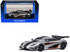 Koenigsegg One 1 Moon Gray Metallic with Carbon and Orange Stripes 1/64 Diecast Model Car Autoart 20042