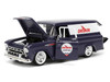 1957 Chevrolet Suburban Chevron Dark Blue with White Stripes and Chevron Gas Pump Just Trucks Series 1/24 Diecast Model Car Jada 35044