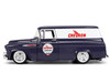 1957 Chevrolet Suburban Chevron Dark Blue with White Stripes and Chevron Gas Pump Just Trucks Series 1/24 Diecast Model Car Jada 35044