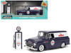 1957 Chevrolet Suburban Chevron Dark Blue with White Stripes and Chevron Gas Pump Just Trucks Series 1/24 Diecast Model Car Jada 35044