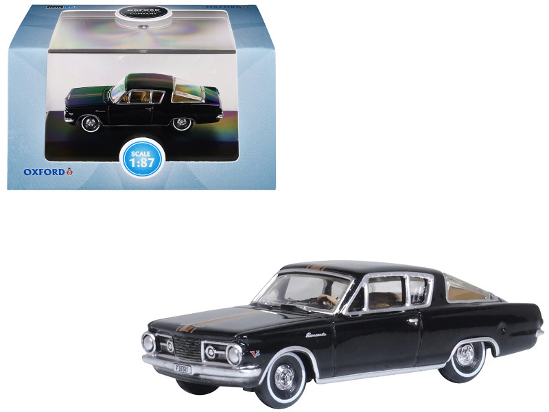 1965 Plymouth Barracuda Black with Gold Stripes 1/87 (HO) Scale Diecast Model Car Oxford Diecast 87PB65004