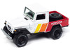 1980 Toyota Land Cruiser Pickup Truck White and Red with Stripes and Open Car Trailer Limited Edition Tow & Go Series 1/64 Diecast Model Car Johnny Lightning JLBT021-JLSP401