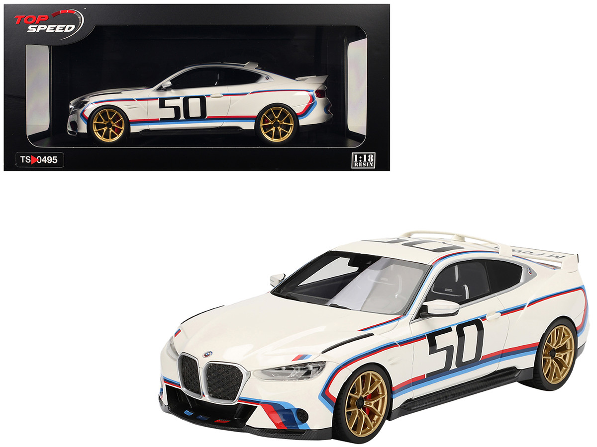 BMW M4 3.0 CSL #50 White with Blue and Red Stripes 1/18 Model Car