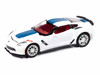 2018 Chevrolet Corvette Grand Sport Arctic White with Blue Stripe and Red Interior Sports Cars Series 1/64 Diecast Model Car Auto World 64452-AWSP176A