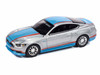 2017 Ford Mustang GT Tribute Edition Petty s Garage Ingot Silver Metallic with Petty Blue and Red Stripes Modern Muscle Series 1/64 Diecast Model Car Auto World 64452-AWSP178A