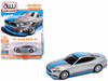 2017 Ford Mustang GT Tribute Edition Petty s Garage Ingot Silver Metallic with Petty Blue and Red Stripes Modern Muscle Series 1/64 Diecast Model Car Auto World 64452-AWSP178A