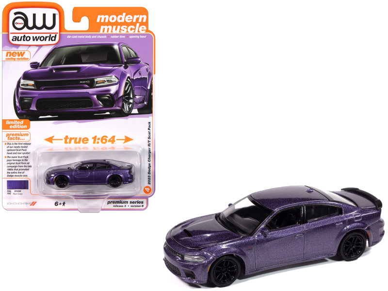 2023 Dodge Charger R T Scat Pack Plum Crazy Metallic Modern Muscle Series 1/64 Diecast Model Car Auto World 64452-AWSP181B