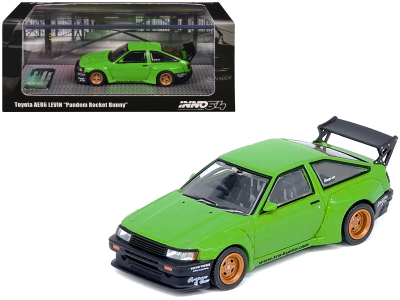 Toyota AE86 Levin RHD Right Hand Drive Pandem Rocket Bunny Green 1/64 Diecast Model Car Inno Models IN64-AE86PL-GRN