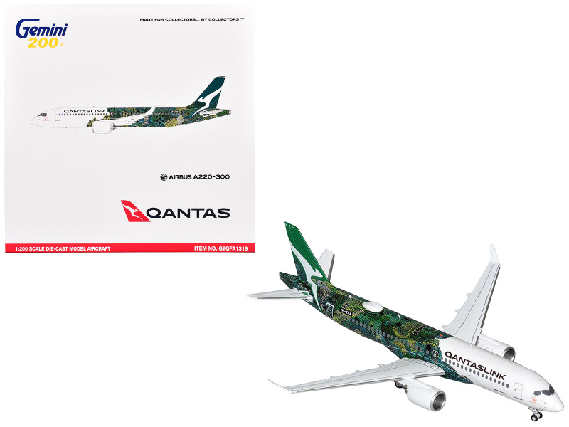 Airbus A220-300 Commercial Aircraft QantasLink Minyma Kutjara Tjukurpa Livery N531PA White with Green Graphics Gemini 200 Series 1/200 Diecast Model Airplane GeminiJets G2QFA1319