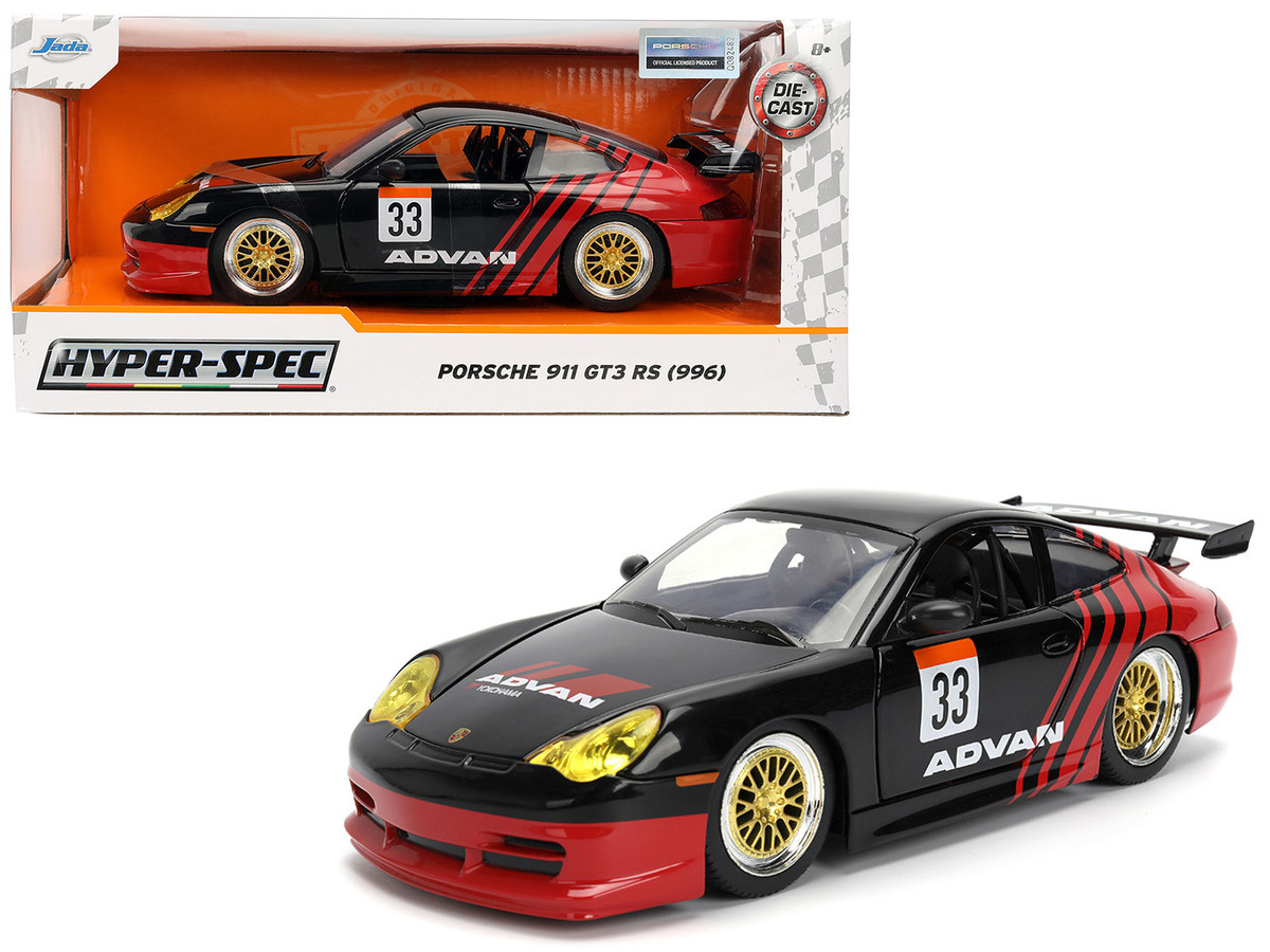 Voiture Miniature Jada Porsche 911 GT3 RS 996 - Échelle 1:24, Couleur Rouge, Série Hyper-Spec