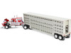 Mack Super Liner with 60 Flat Top Sleeper and 45 Wilson Vintage Livestock Trailer Red with White and Gray Stripes 1/64 Diecast Model DCP/First Gear 60-1970
