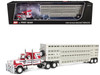Mack Super Liner with 60 Flat Top Sleeper and 45 Wilson Vintage Livestock Trailer Red with White and Gray Stripes 1/64 Diecast Model DCP/First Gear 60-1970