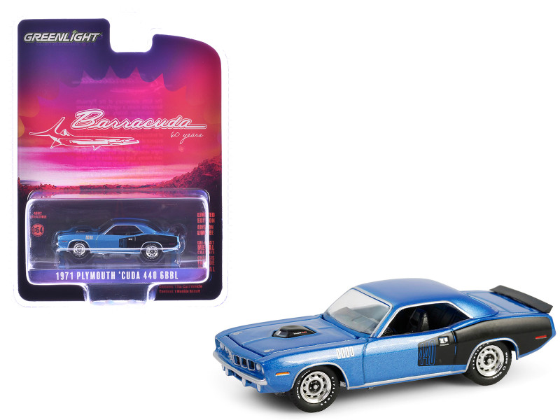 1971 Plymouth Barracuda 440 6bbl B5 Blue Metallic Barracuda 60th Anniversary Anniversary Collection Series 17 1/64 Diecast Model Car Greenlight 28160D