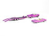 1974 Cadillac Eldorado Convertible Pink and 1972 Chevrolet C 30 Pickup Truck Pink with Heavy Duty Car Hauler True Romance 1993 Movie Hollywood Hitch & Tow Series 13 1/64 Diecast Model Cars Greenlight 31180C