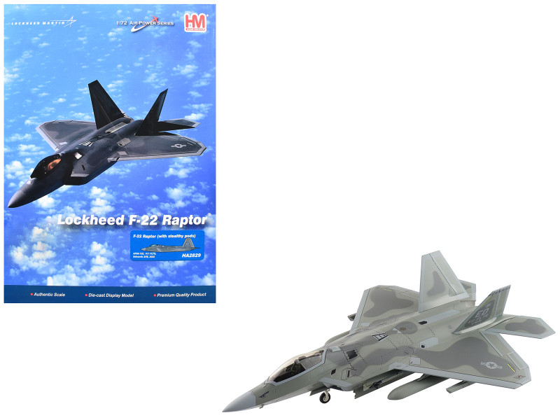 Lockheed F 22 Raptor Stealth Aircraft with Steakthy Pods AF06 132 411th Flight Test Squadron Edwards Air Force Base 2022 United States Air Force Air Power Series 1/72 Diecast Model Hobby Master HA2829