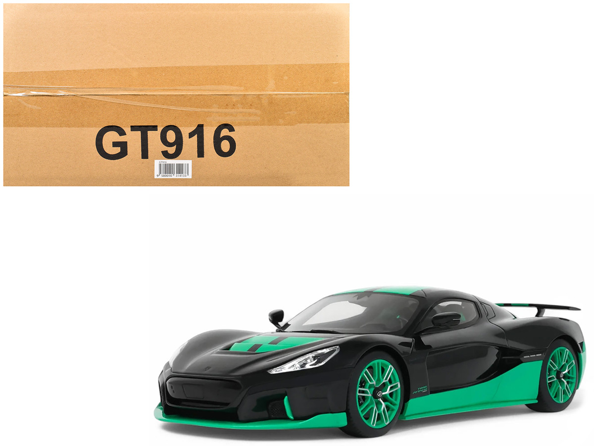 2023 Rimac Nevera Black with Green Stripes 1/18 Model Car GT