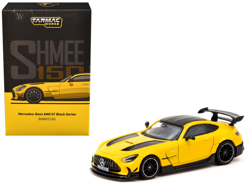 Mercedes Benz AMG GT Black Series SHMEE150 Yellow with Black Stripes and Top Global64 Series 1/64 Diecast Model Tarmac Works T64G-042-SHMEE