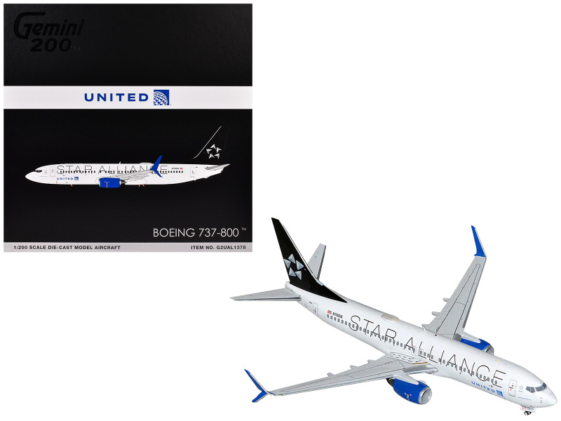Boeing 737 800 Commercial Aircraft United Airlines Star Alliance N76516 White with Black Tail Gemini 200 Series 1/200 Diecast Model Airplane GeminiJets G2UAL1378