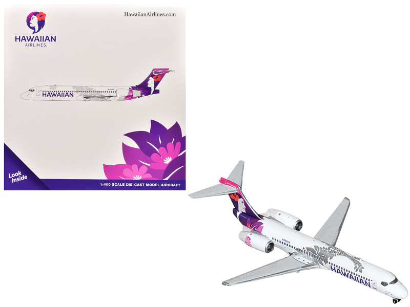Boeing 717 200 Commercial Aircraft Hawaiian Airlines N492HA White with Purple Graphics 1/400 Diecast Model Airplane GeminiJets GJ2295