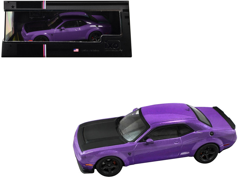 2018 Dodge Challenger SRT Demon Plum Crazy Metallic with Matt Black Hood 1/43 Diecast Model Car IXO Models IA43001