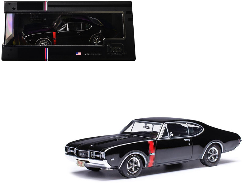 1970 Oldsmobile 442 W 30 Ebony Black with Red Stripes 1/43 Diecast Model IXO Models IA43006