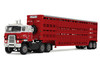 International TranStar COE and 45 Wilson Vintage Livestock Trailer Koppes Truck Line Red and White 1/64 Diecast Model DCP/First Gear 69-2028