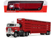 International TranStar COE and 45 Wilson Vintage Livestock Trailer Koppes Truck Line Red and White 1/64 Diecast Model DCP/First Gear 69-2028