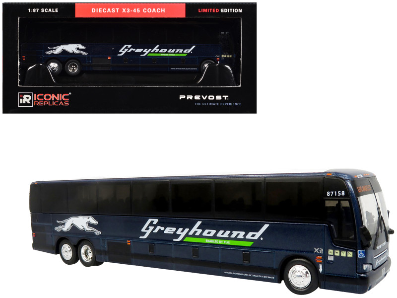 Prevost X3-45 Coach Bus Greyhound Enabled by FlixBus Blue Metallic Limited Edition 1/87 HO Diecast Model Iconic Replicas 87-0611