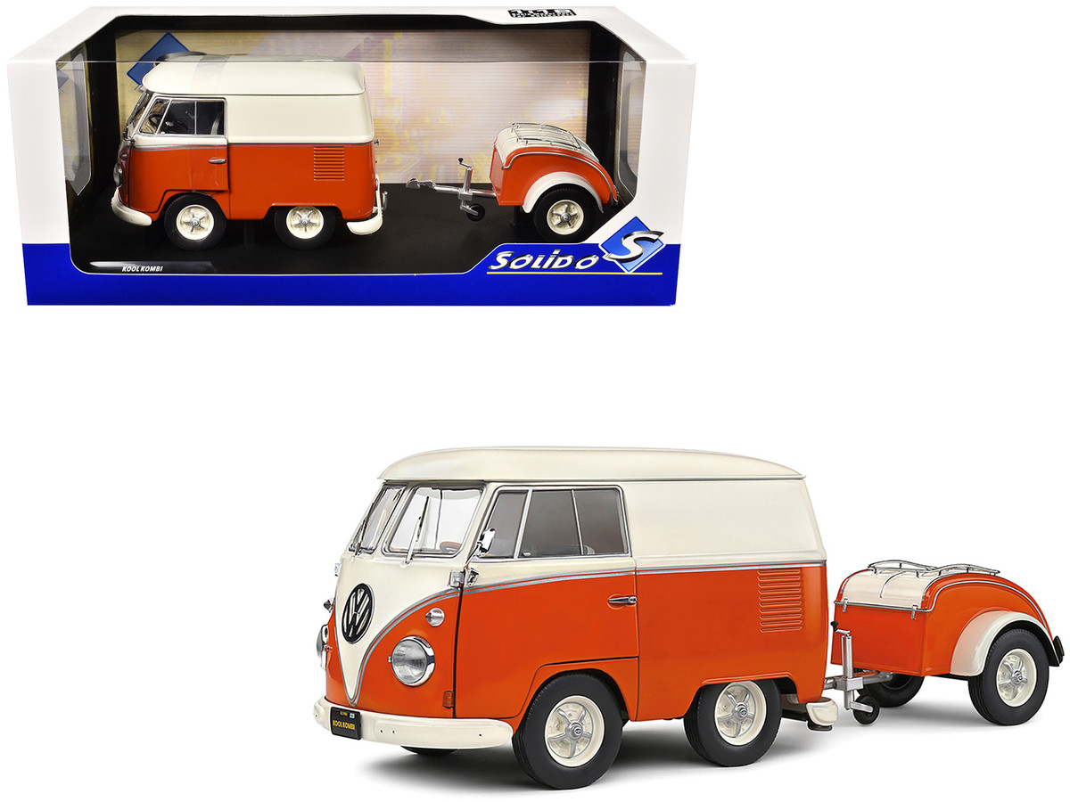 1950 Volkswagen Kool Kombi Van with Trailer Orange and White 1/18