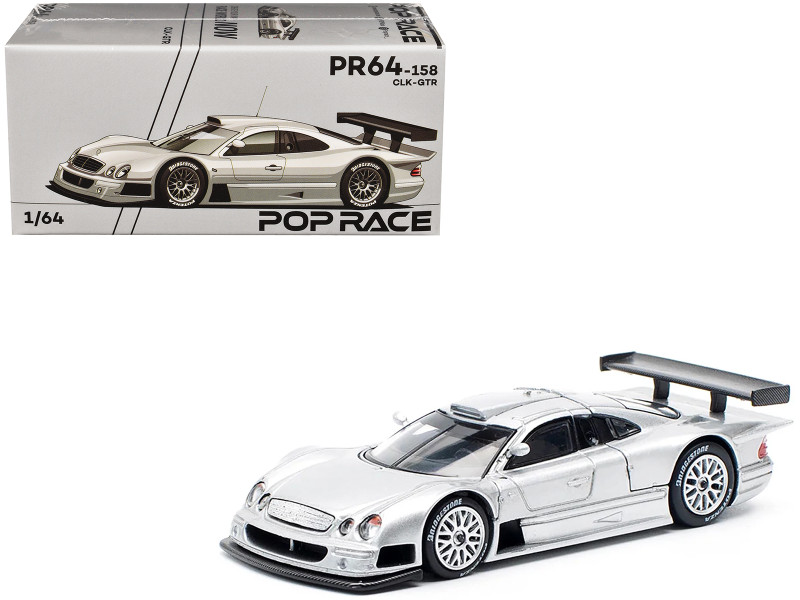 Mercedes Benz CLK GTR Silver Metallic 1/64 Diecast Model Car Pop Race PR640158