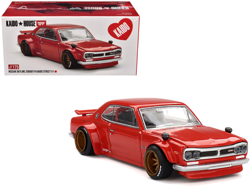 Nissan Skyline 2000GT R KPGC10 Kaido Street V1 RHD Right Hand Drive Red Designed by Jun Imai Kaido House Special 1/64 Diecast Model Car Mini GT KHMG175