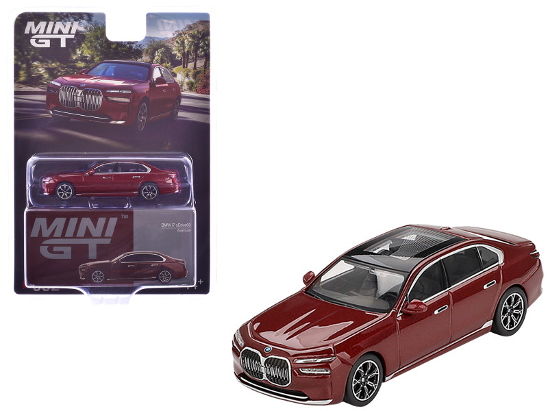 BMW i7 xDrive60 Aventurin Red Metallic Limited Edition 1/64 Diecast Model Car Mini GT MGT00952