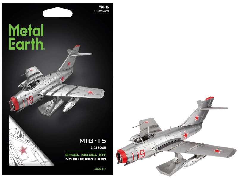 Model Kit Mikoyan Gurevich MiG 15 Fighter Aircraft Korean War Soviet Air Force Moderate Difficulty Steel Model Metal Earth ME1040