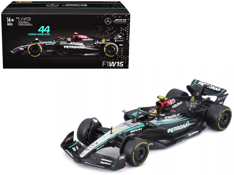 Mercedes AMG F1 W15 E Performance #44 Lewis Hamilton Petronas Formula One F1 World Championship 2024 with Driver Figure and Display Case Race Series 1/43 Diecast Model Car Bburago 38209LH