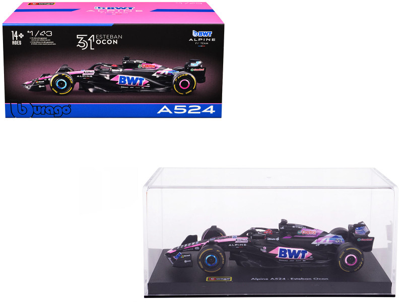 Alpine A524 #31 Esteban Ocon BWT Formula One F1 World Championship 2024 with Driver Figure and Display Case Race Series 1/43 Diecast Model Car Bburago 38220EO