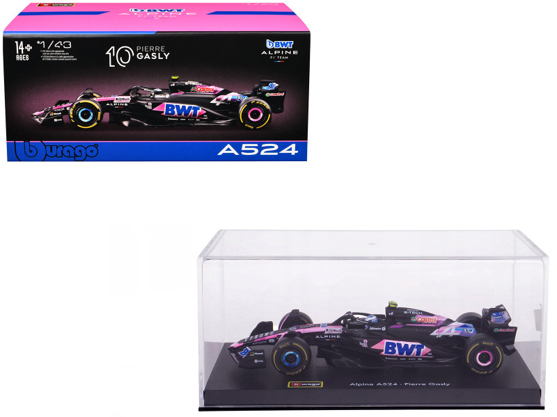 Alpine A524 #10 Pierre Gasly BWT Formula One F1 World Championship 2024 with Driver Figure and Display Case Race Series 1/43 Diecast Model Car Bburago 38220PG