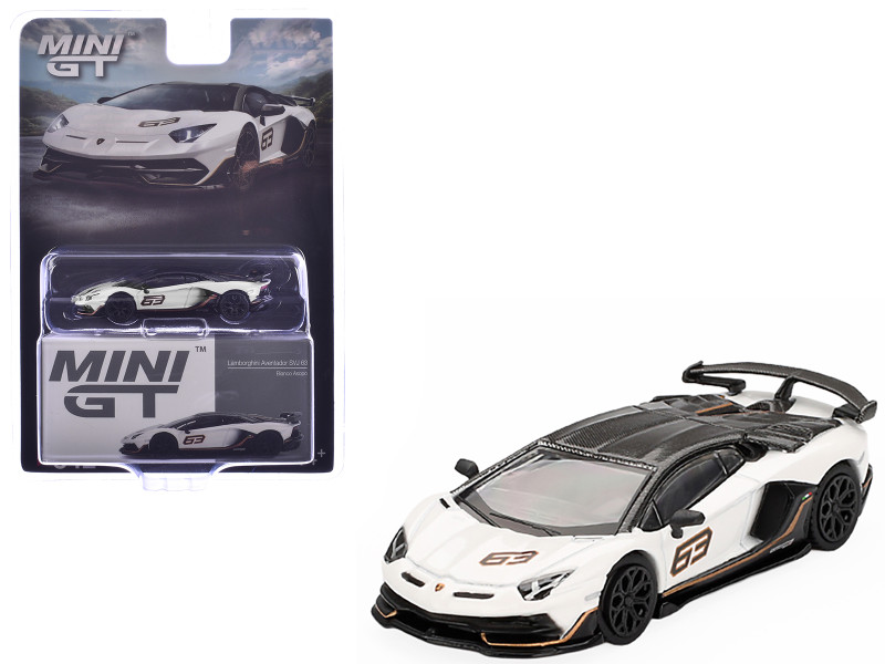 Lamborghini Aventador SVJ 63 Bianco Asopo White with Carbon Top Limited Edition 1/64 Diecast Model Car Mini GT MGT00842