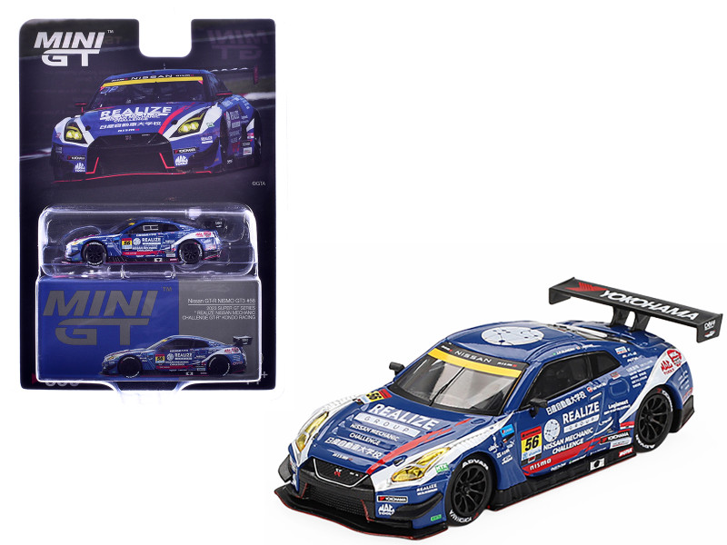 Nissan GT R NISMO GT3 #56 Joao Paulo de Oliveira Teppei Natori REALIZE Nissan Mechanic Challenge GT R Super GT Series 2023 Limited Edition 1/64 Diecast Model Car Mini GT MGT00859