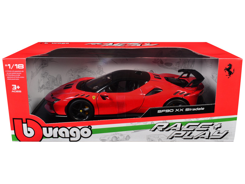 Ferrari SF90 XX Stradale Red with Black Top Race + Play Series 1/18 Diecast Model Car Bburago 16020RD