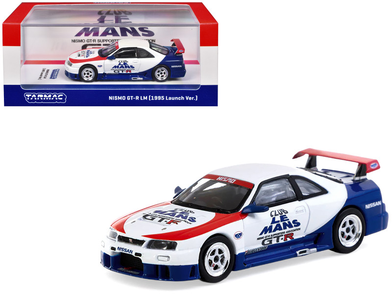 Nissan Nismo GT R LM RHD Right Hand Drive 1995 Launch Version White with Red and Blue Accents Hobby64 Series 1/64 Diecast Model Car Tarmac Works T64-067-TC