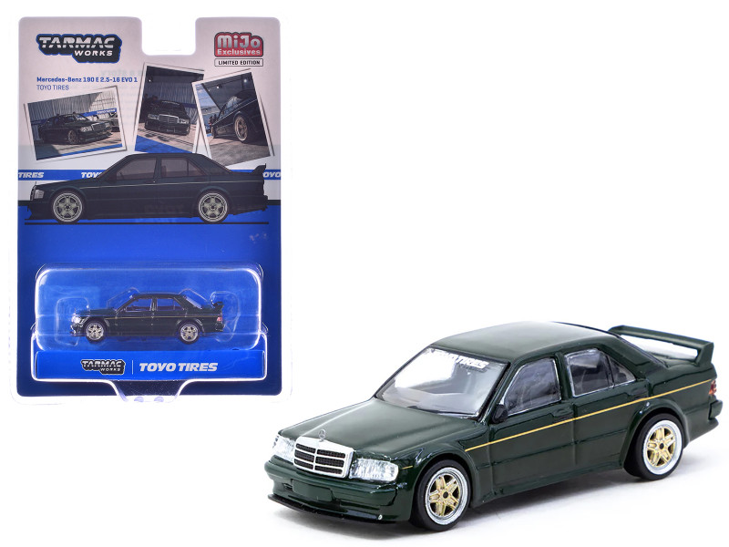 Mercedes Benz 190 E 2 5 16 EVO 1 Toyo Tires Dark Green Global64 Series 1/64 Diecast Model Tarmac Works T64G-057-TOYO
